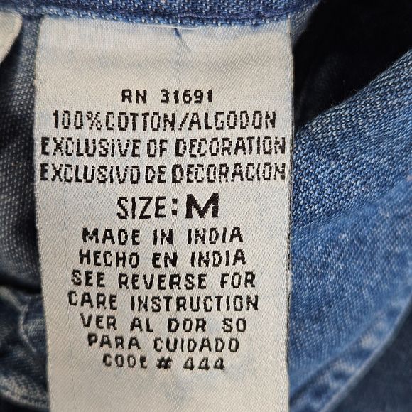 Vintage Casey & Max Women Denim Shirt Size M Blue Embroidered Floral Long Sleeve - Picture 6 of 14